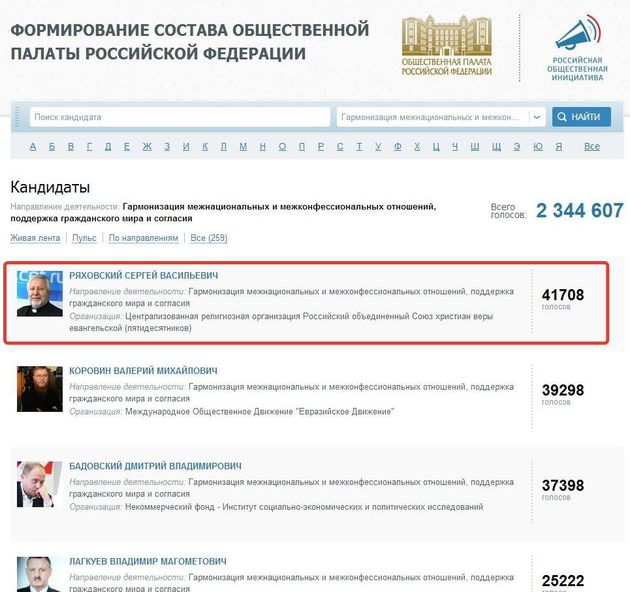 Епископ РОСХВЕ избран в Общественную палату РФ